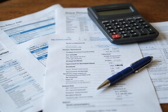 Financial documents and a calculator on a desk