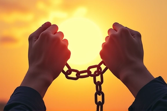Person breaking chains, symbolizing debt freedom